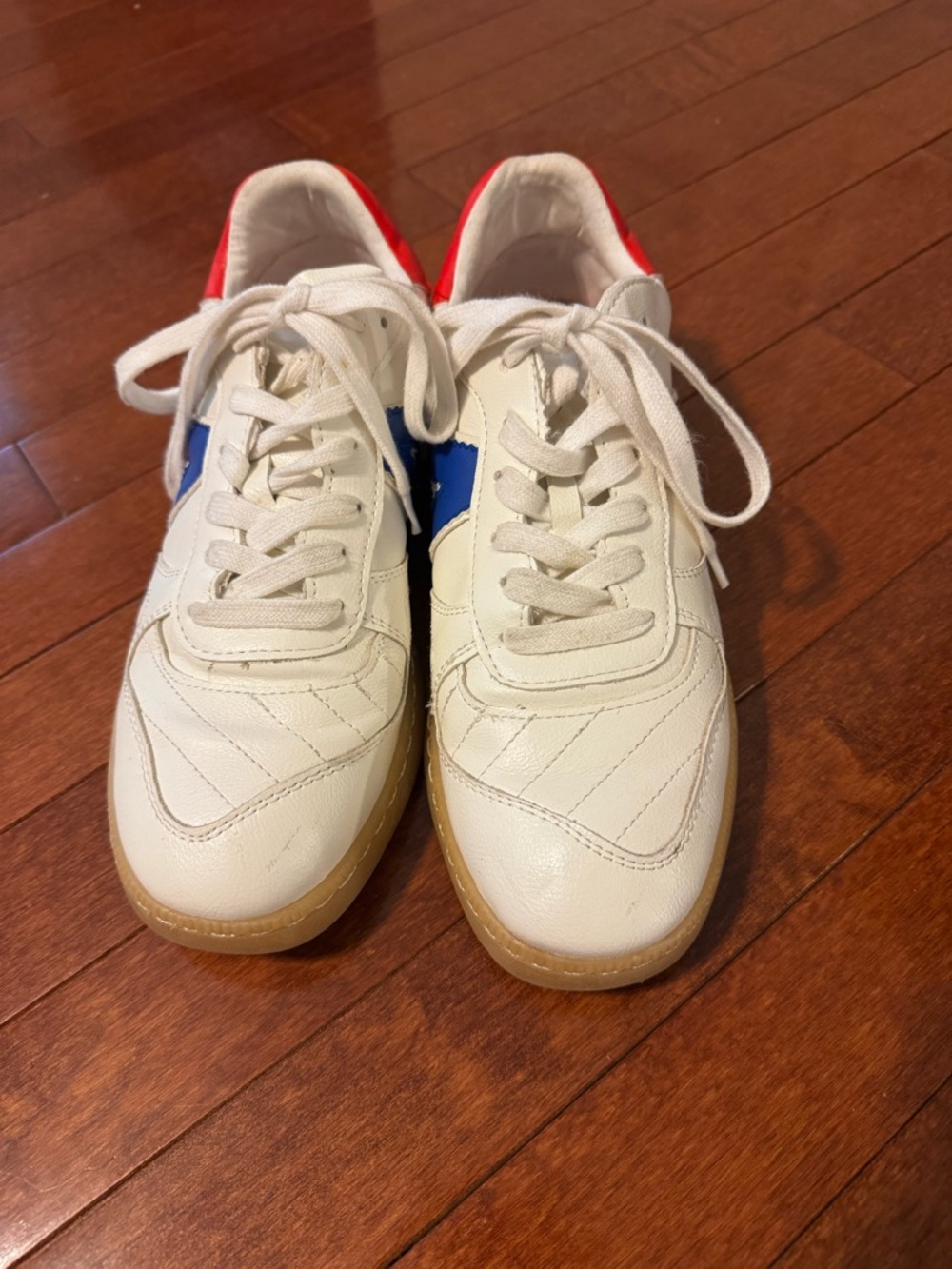 Mia White Sneakers with Blue & Red Accents